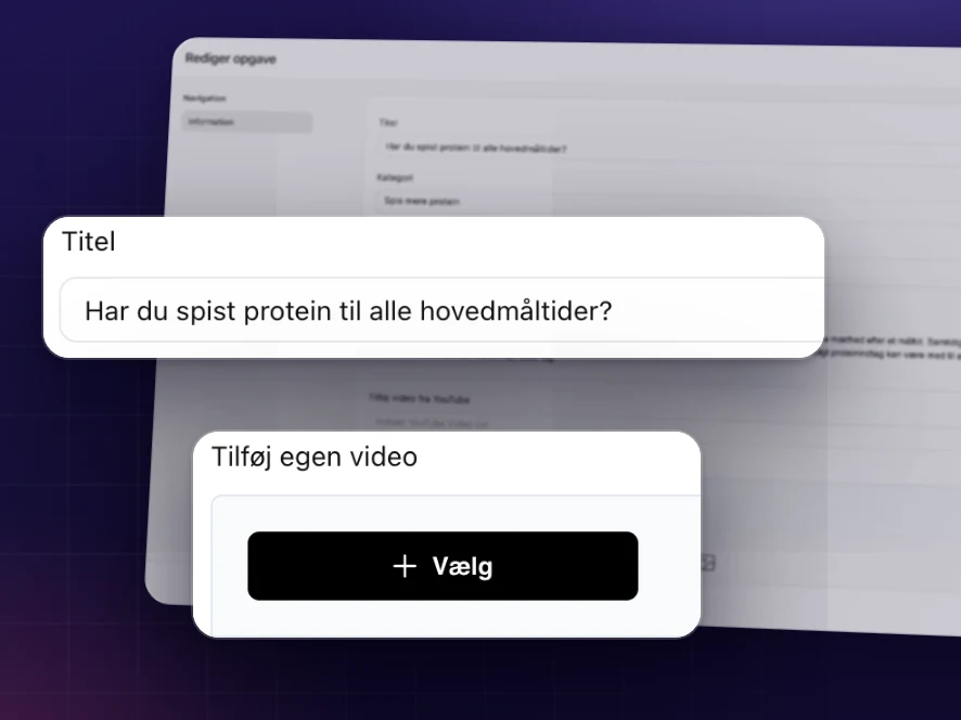 Opret en opgave i Coachplan: giv den en titel og en beskrivelse, og vedhæft en video fra YouTube eller din egen