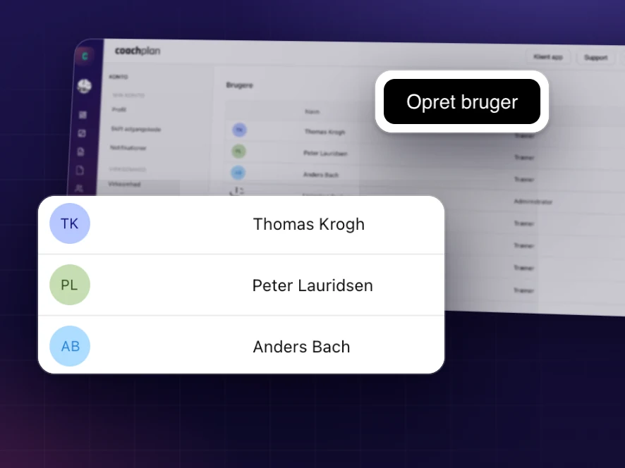 Opret en bruger til en kollega i Coachplan, så hele teamet arbejder i samme konto