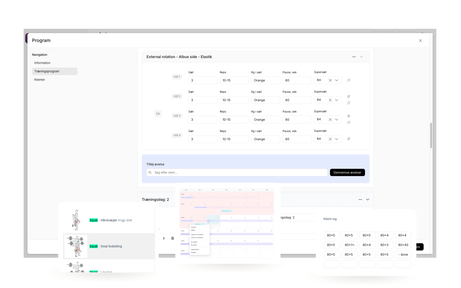 Coachplan journaler og målinger for rehabilitering