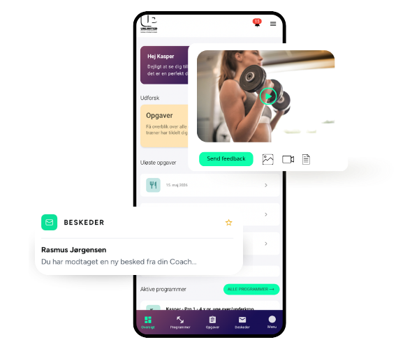 Coachplan klient-app med dagens træning og check-in
